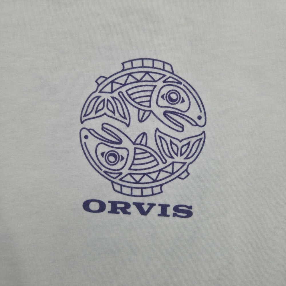 Orvis Graphic T-Shirt Womens Large White Fish Print Short Sleeve Gorpcore Cotton
